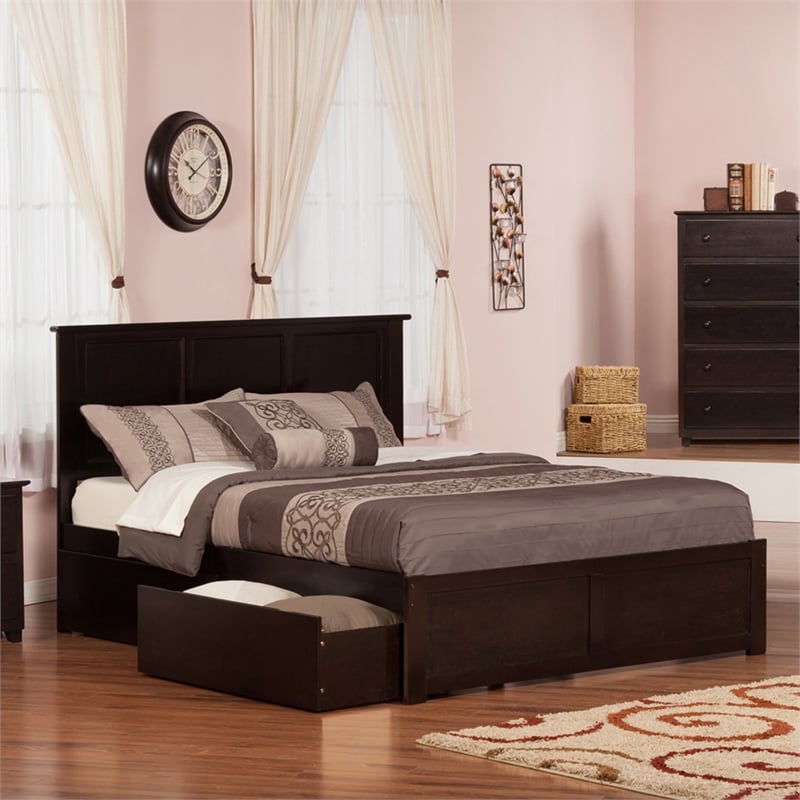 Madison King Wood Platform Bed with Footboard & Storage Drawers in Espresso