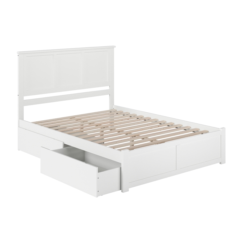 Madison King Wood Platform Bed with Footboard & Storage Drawers in White