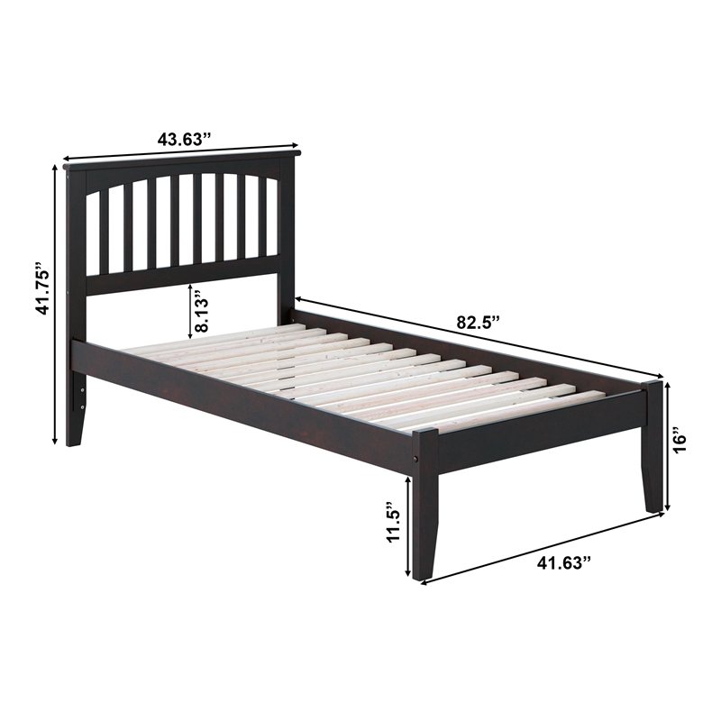AFI Mission Twin XL Solid Wood Platform Bed with Charging USB  in Espresso