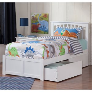 Mission Twin XL Wood Platform Bed with Footboard and Storage Drawers in White