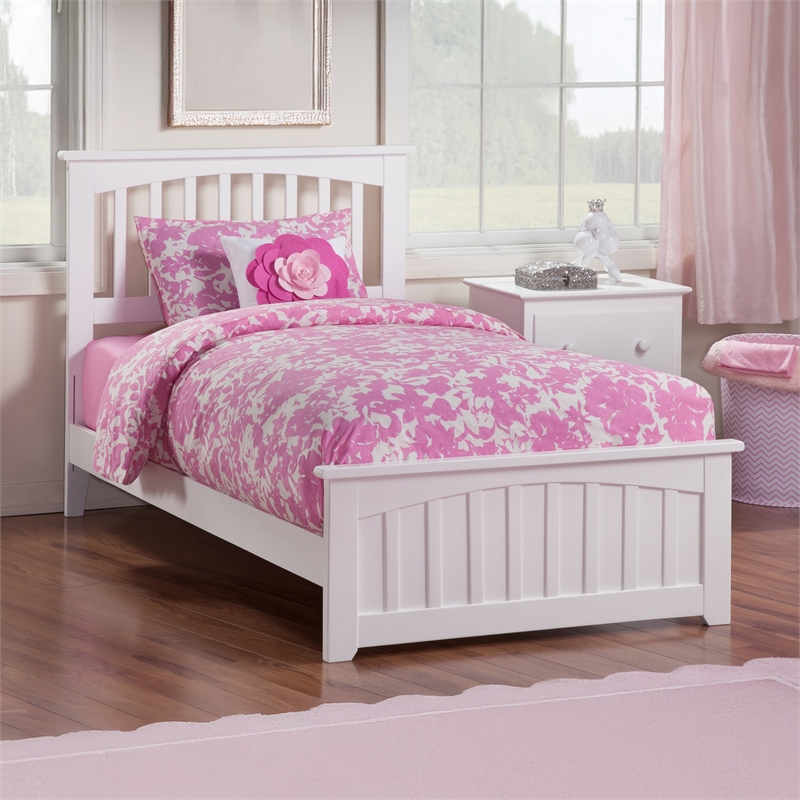 Mission Twin XL Wood Foundation Bed with Matching Footboard in White