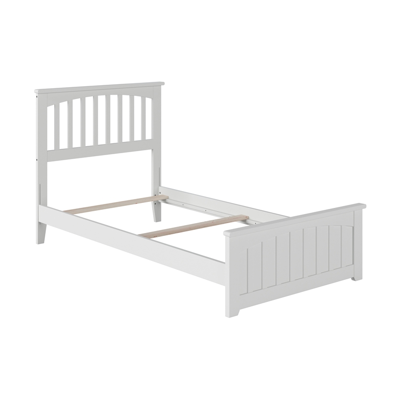 Mission Twin XL Wood Foundation Bed with Matching Footboard in White