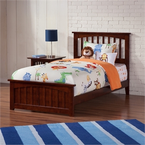 Mission Twin XL Wood Foundation Bed with Matching Footboard in Walnut