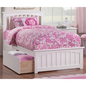 Mission Twin XL Platform Bed with Matching Footboard & Storage Drawers in White
