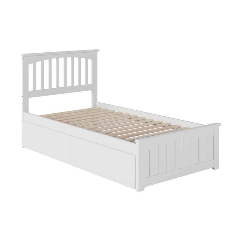 Mission Twin XL Platform Bed with Matching Footboard & Storage Drawers in White