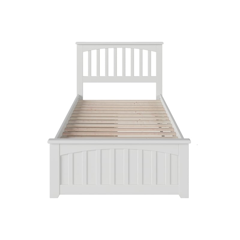Mission Twin XL Platform Bed with Matching Footboard & Storage Drawers in White