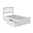 Mission Twin XL Platform Bed with Matching Footboard & Storage Drawers in White