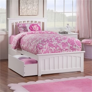 Mission Twin XL Platform Bed with Matching Footboard & Storage Drawers in White