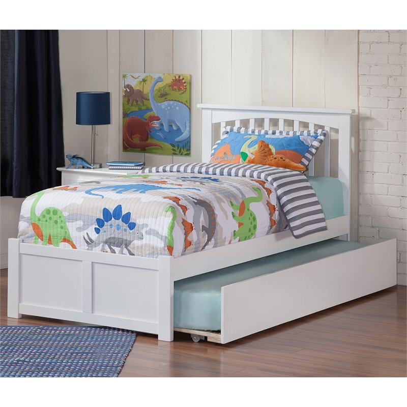 AFI Mission Twin Solid Wood Bed with Twin Trundle and USB Charger in White
