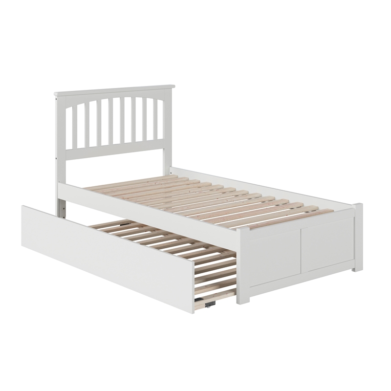 Mission Twin Wood Platform Bed with Footboard and Twin Trundle in White