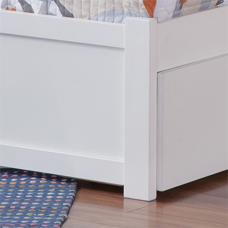 Mission Twin Wood Platform Bed with Footboard and Twin Trundle in White