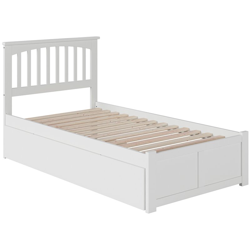 AFI Mission Twin Solid Wood Bed with Twin Trundle and USB Charger in White