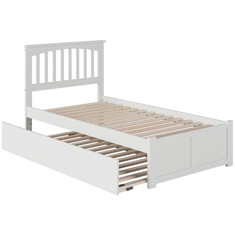 AFI Mission Twin Solid Wood Bed with Twin Trundle and USB Charger in White