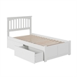 Mission Twin Wood Platform Bed with Footboard and Storage Drawers in White