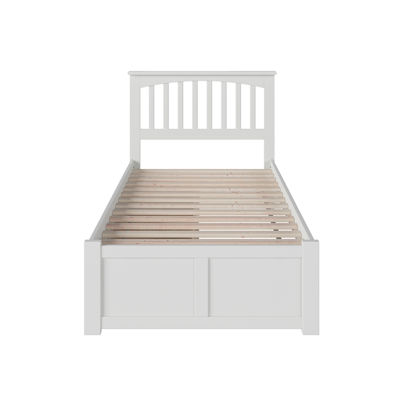 Mission Twin Wood Platform Bed with Footboard and Storage Drawers in White