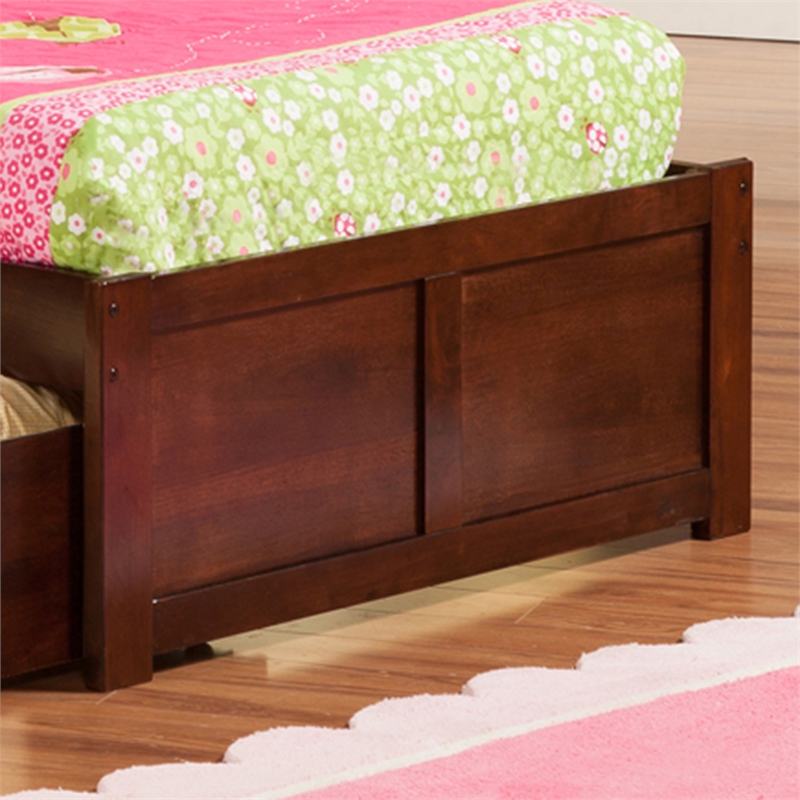 Mission Twin Wood Platform Bed with Footboard and Storage Drawers in Walnut