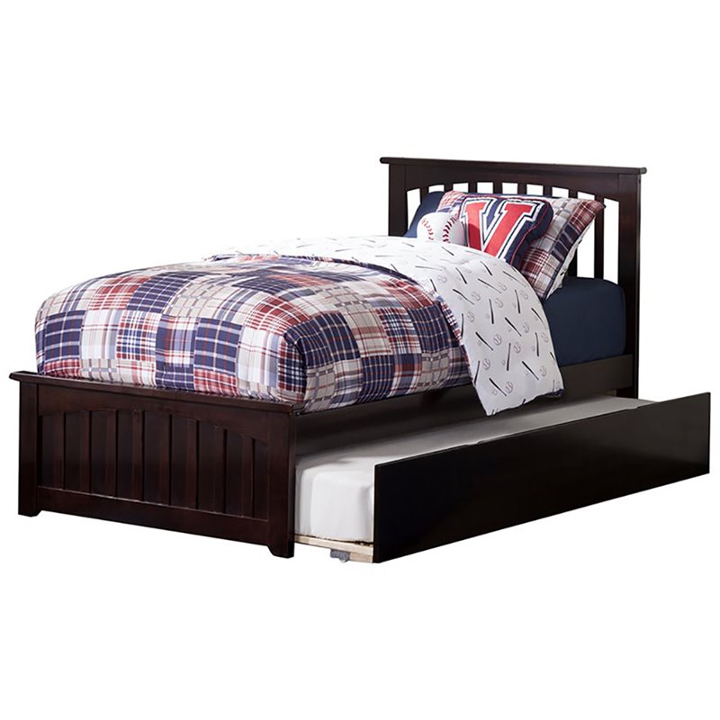 Atlantic Furniture Mission Twin Spindle Bed With Trundle In Espresso Ar8726011