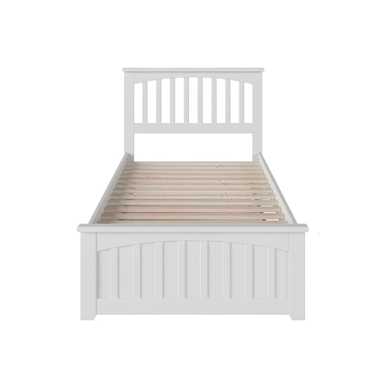 Mission Twin Wood Platform Bed with Matching Footboard & Twin Trundle in White