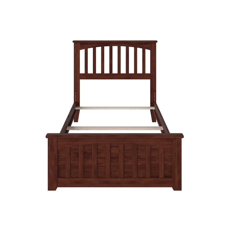 Mission Twin Wood Foundation Bed with Matching Footboard in Walnut
