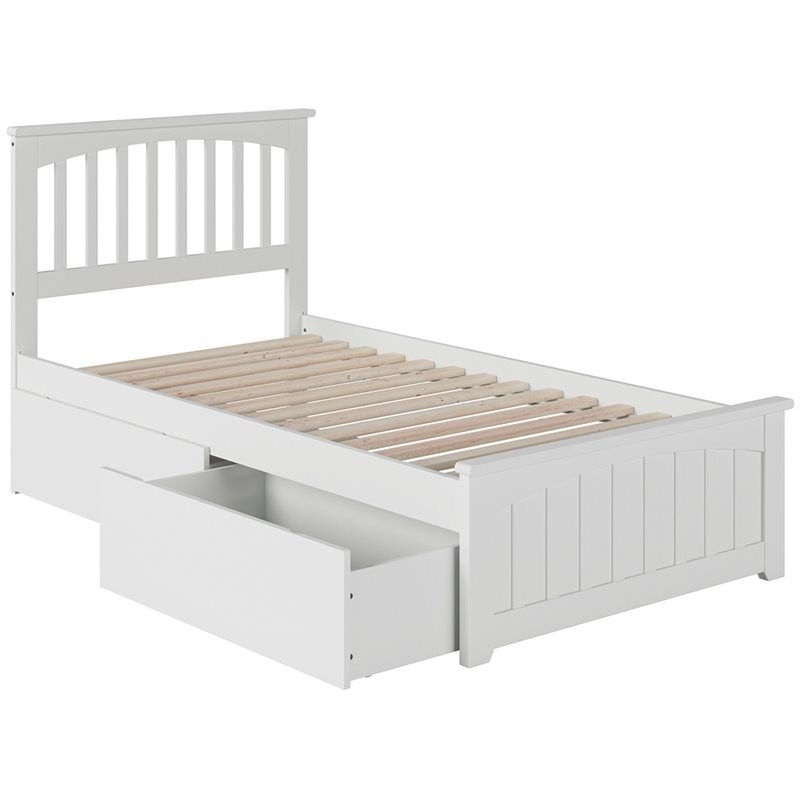 AFI Mission Solid Wood Twin Bed and Footboard with Storage Drawers in White
