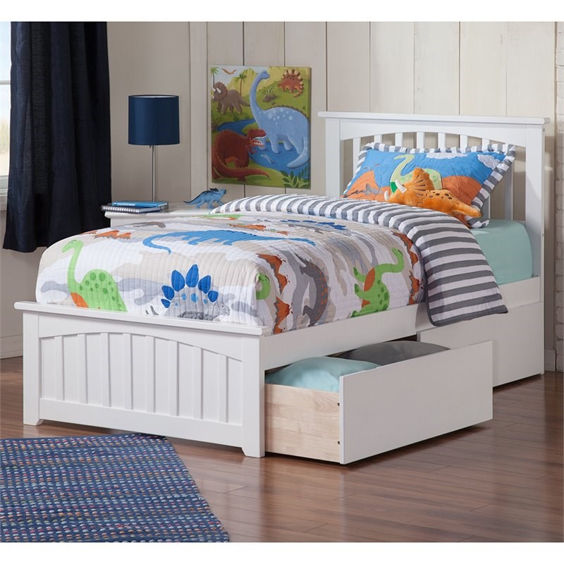 AFI Mission Solid Wood Twin Bed and Footboard with Storage Drawers in White