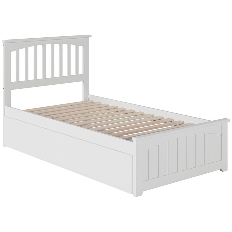 AFI Mission Solid Wood Twin Bed and Footboard with Storage Drawers in White