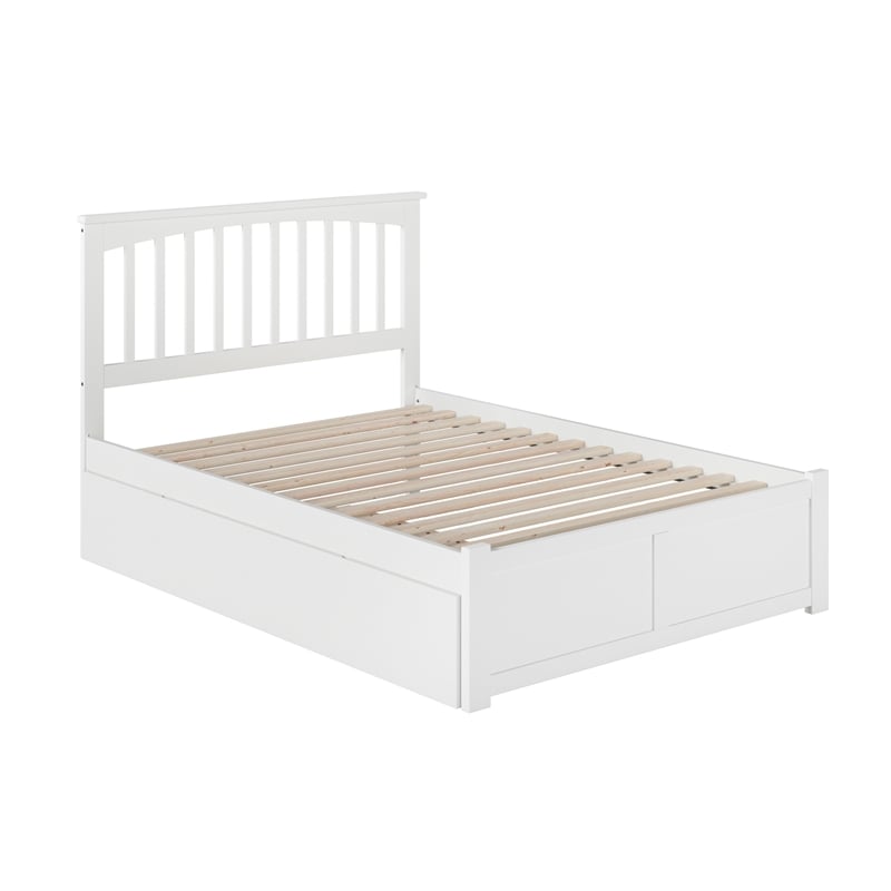 Mission Full Wood Platform Bed with Footboard and Twin Trundle in White