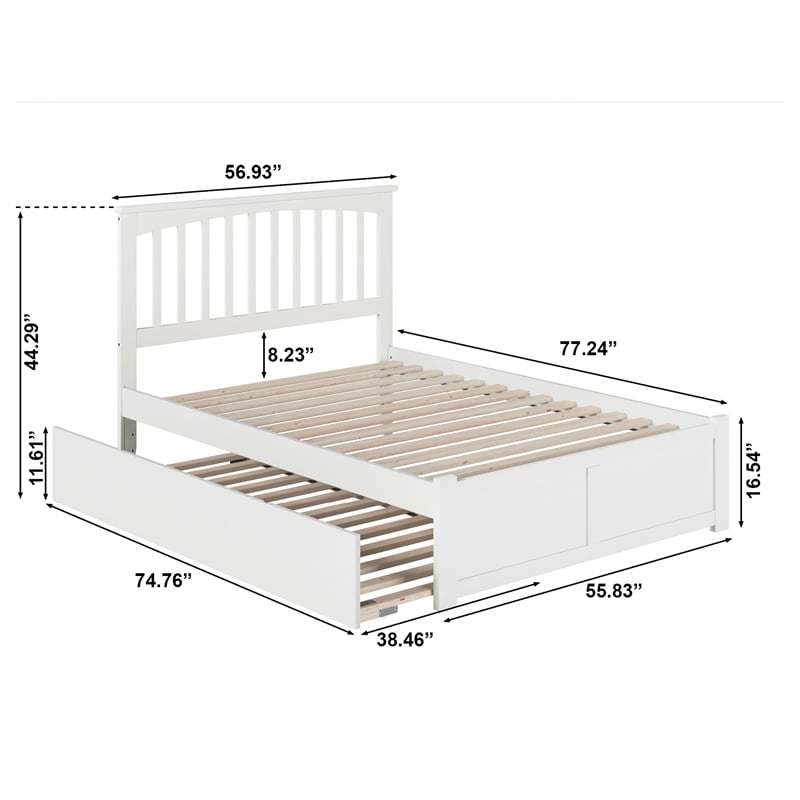 Mission Full Wood Platform Bed with Footboard and Twin Trundle in White