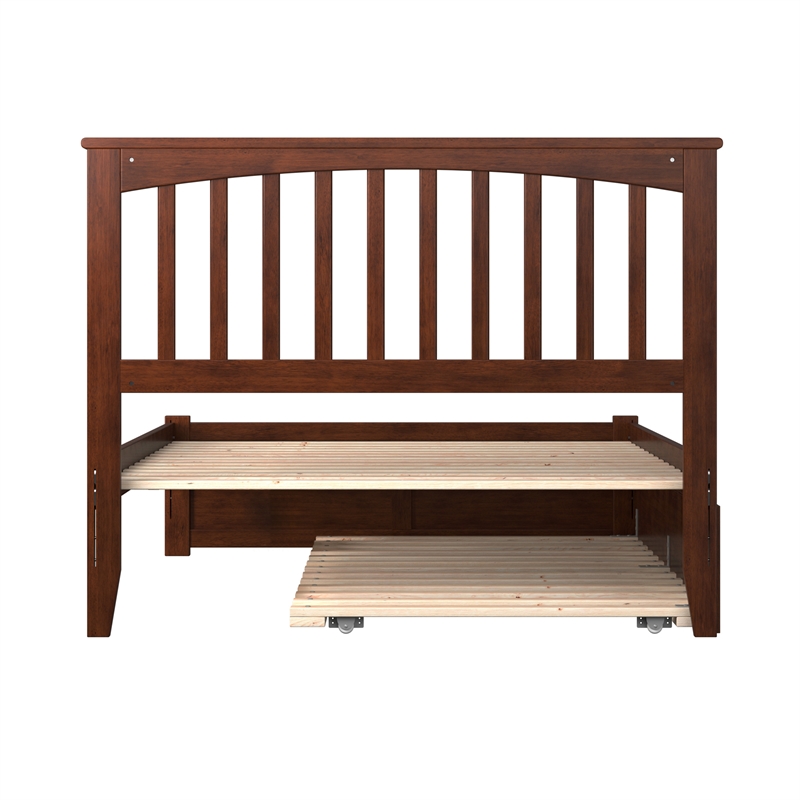 Mission Full Wood Platform Bed with Footboard and Twin Trundle in Walnut