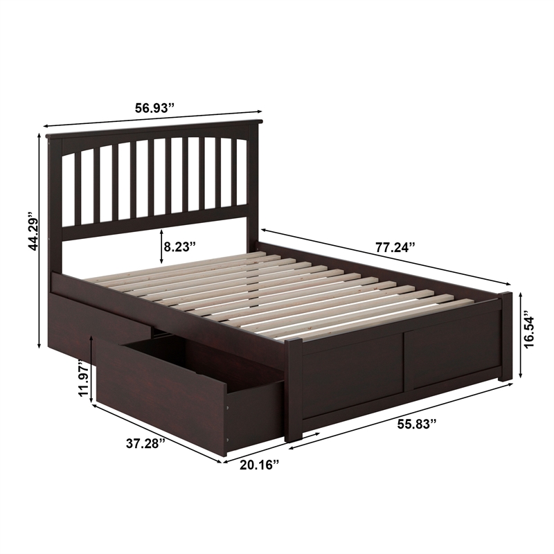 AFI Mission Full Solid Wood Bed with Storage Drawers in Espresso
