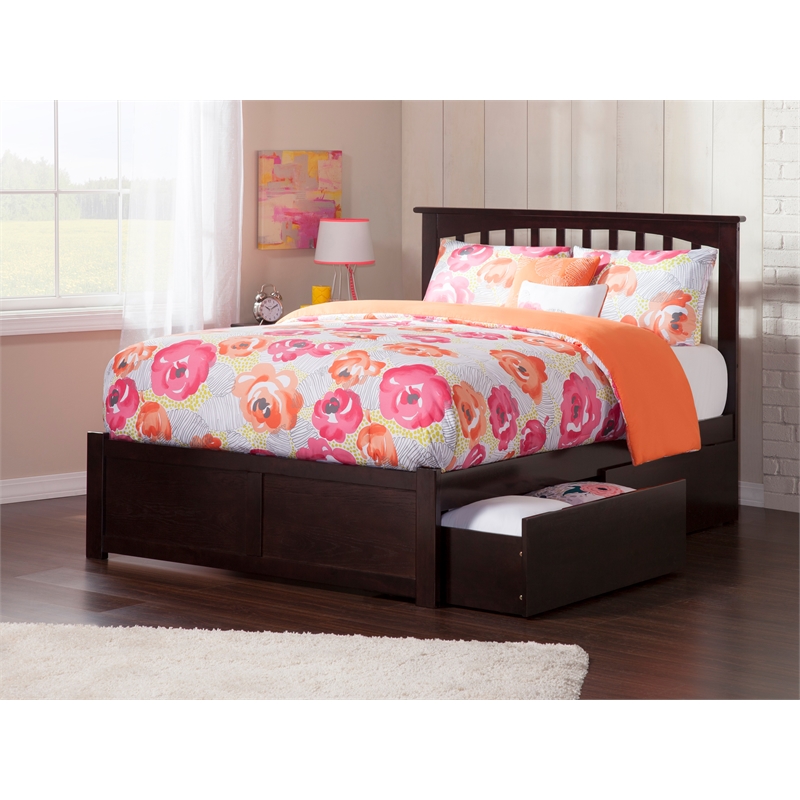 AFI Mission Full Solid Wood Bed with Storage Drawers in Espresso
