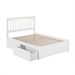 Mission Full Wood Platform Bed with Footboard and Storage Drawers in White