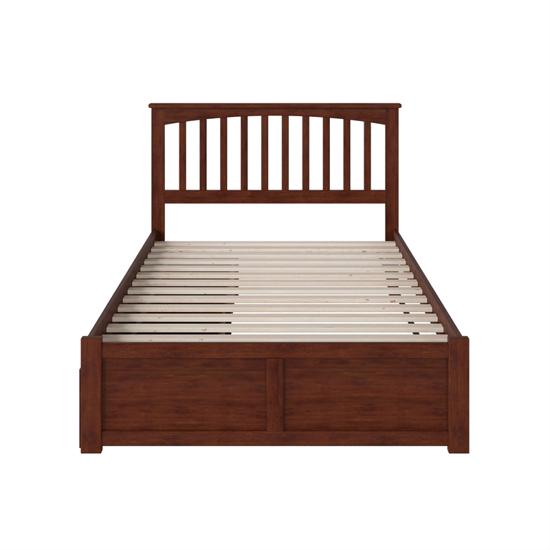 Mission Full Wood Platform Bed with Footboard and Storage Drawers in Walnut