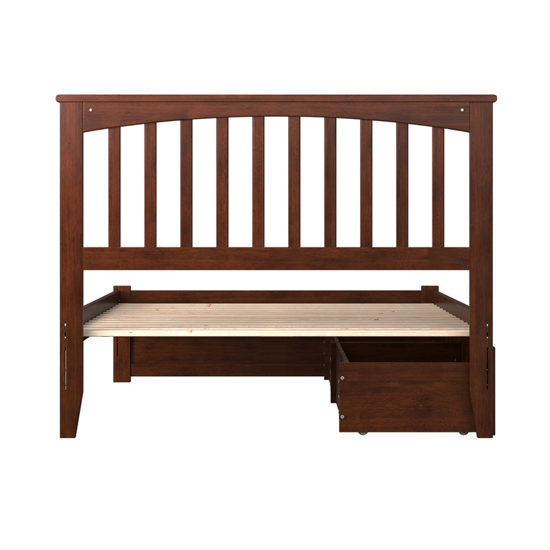 Mission Full Wood Platform Bed with Footboard and Storage Drawers in Walnut