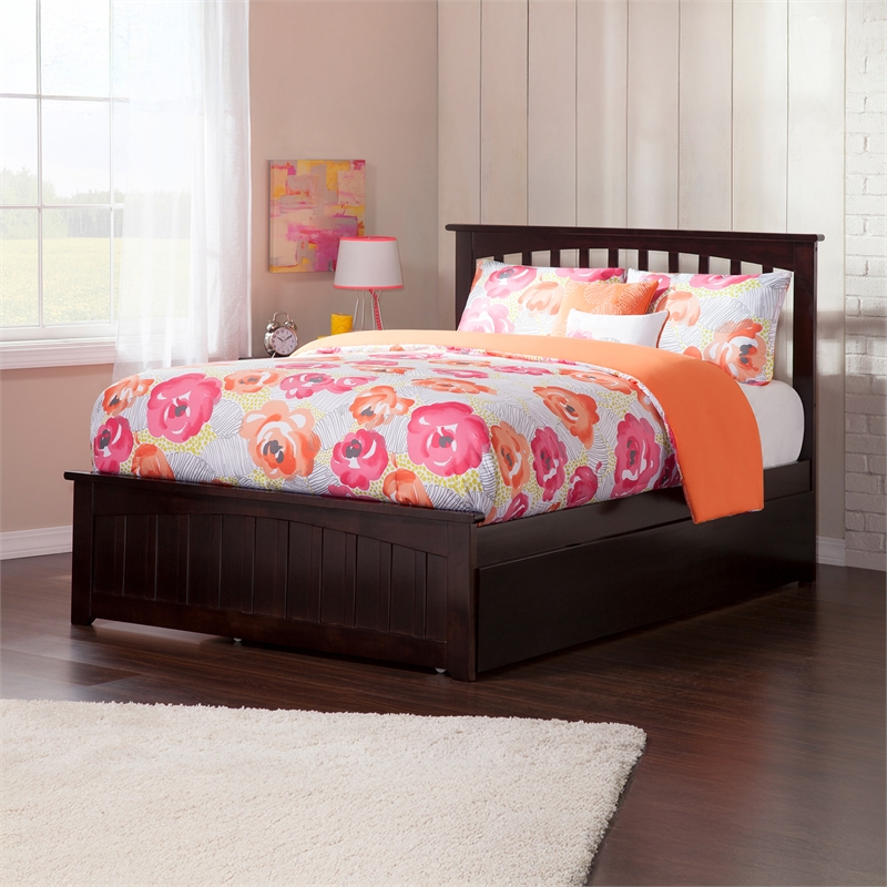 Mission Full Platform Bed with Matching Footboard & Twin Trundle in Espresso