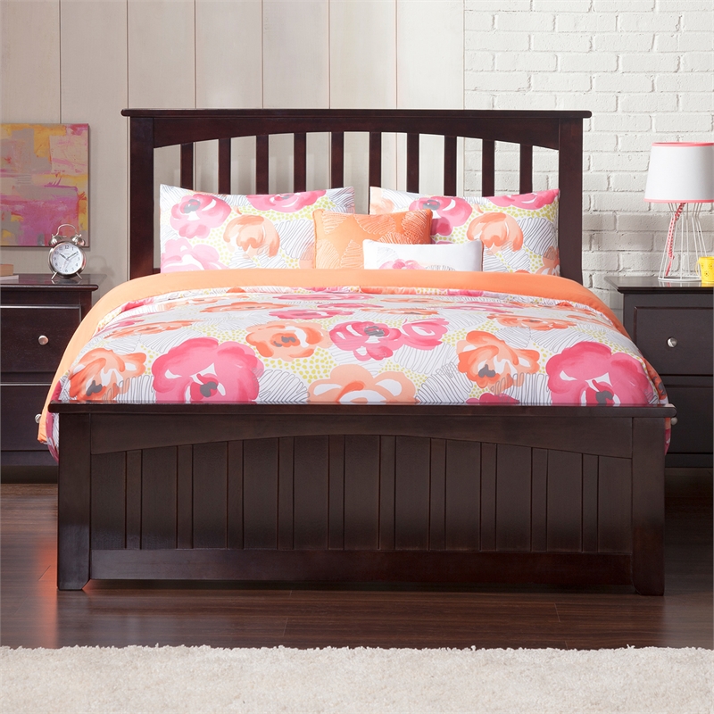 Mission Full Platform Bed with Matching Footboard & Twin Trundle in Espresso