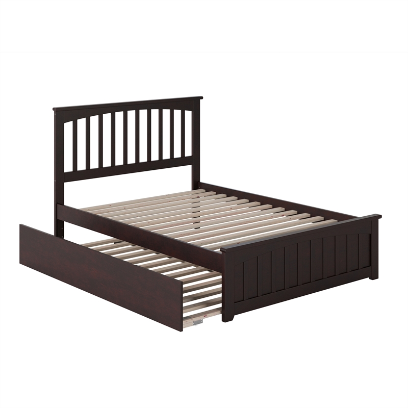 Mission Full Platform Bed with Matching Footboard & Twin Trundle in Espresso