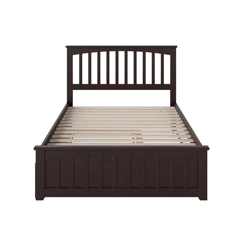 Mission Full Platform Bed with Matching Footboard & Twin Trundle in Espresso