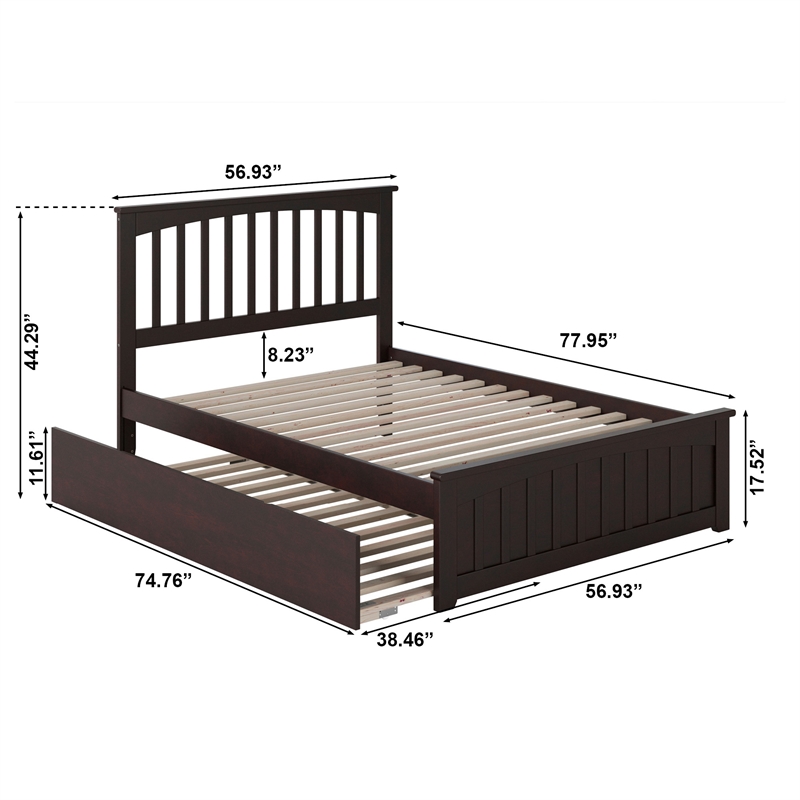 Mission Full Platform Bed with Matching Footboard & Twin Trundle in Espresso