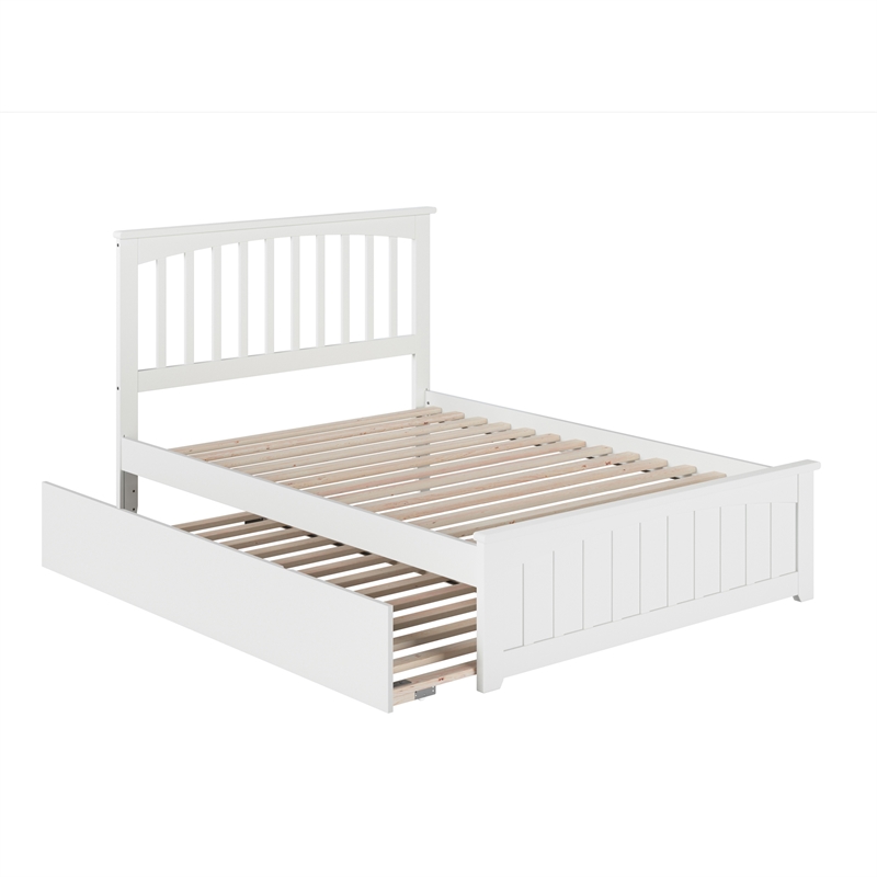 Mission Full Wood Platform Bed with Matching Footboard & Twin Trundle in White