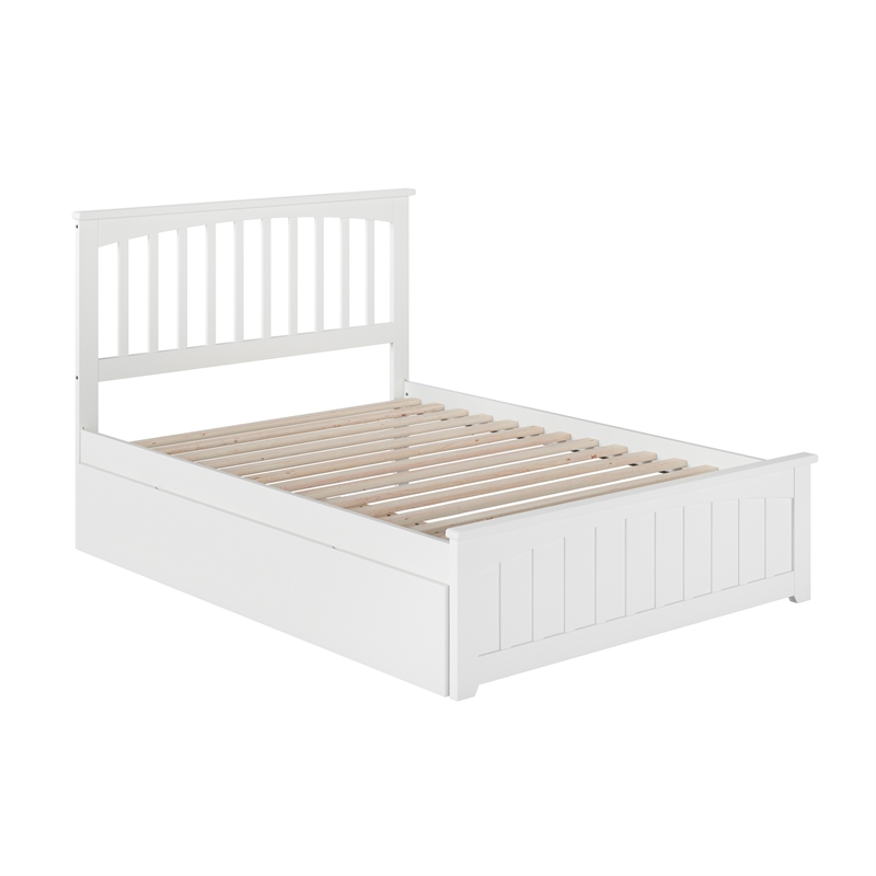 Mission Full Wood Platform Bed with Matching Footboard & Twin Trundle in White