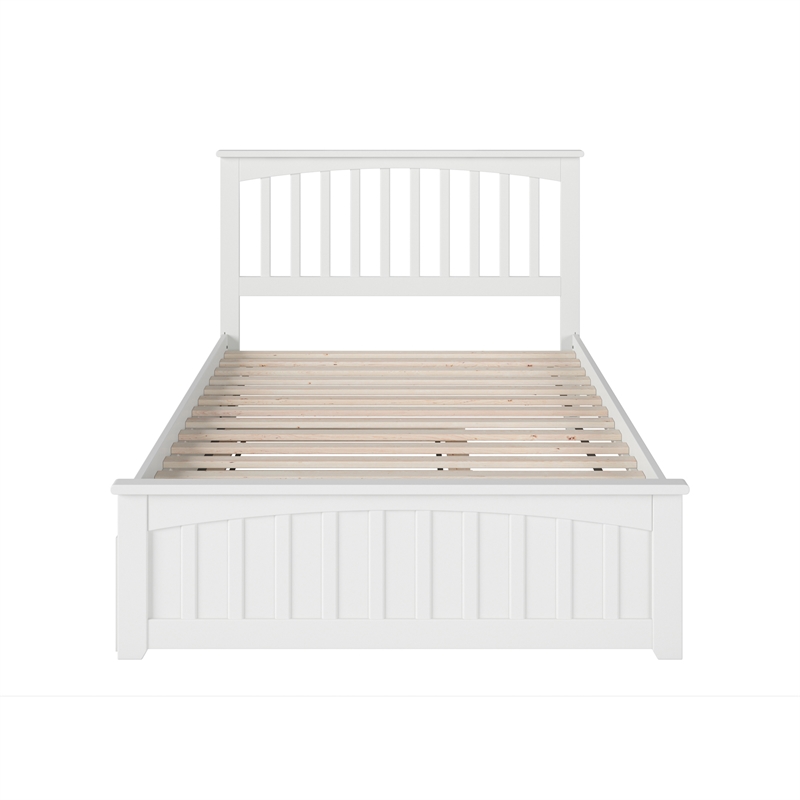 Mission Full Wood Platform Bed with Matching Footboard & Twin Trundle in White