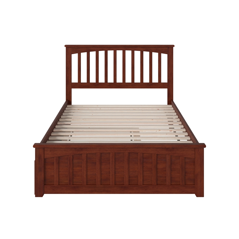 Mission Full Wood Platform Bed with Matching Footboard & Twin Trundle in Walnut