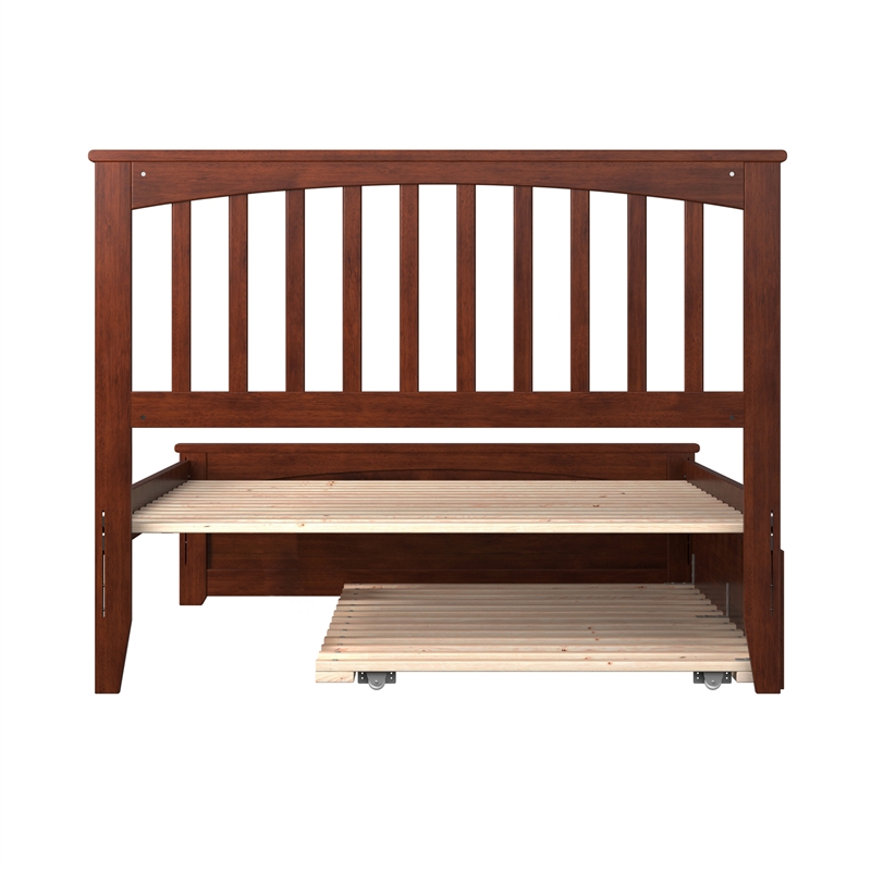 Mission Full Wood Platform Bed with Matching Footboard & Twin Trundle in Walnut