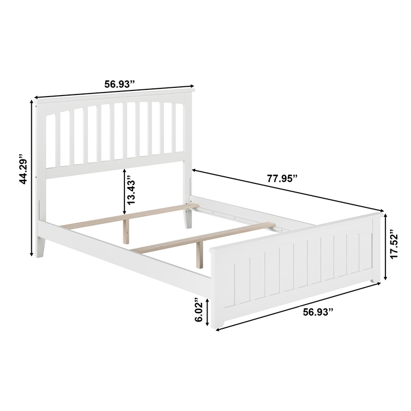 Mission Full Wood Foundation Bed with Matching Footboard in White
