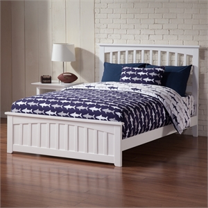 Mission Full Wood Foundation Bed with Matching Footboard in White