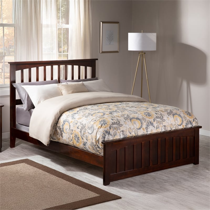 Mission Full Wood Foundation Bed with Matching Footboard in Walnut