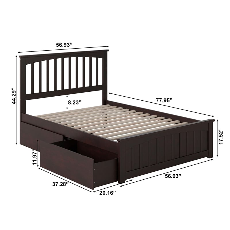 Mission Full Platform Bed with Matching Footboard & Storage Drawers in Espresso