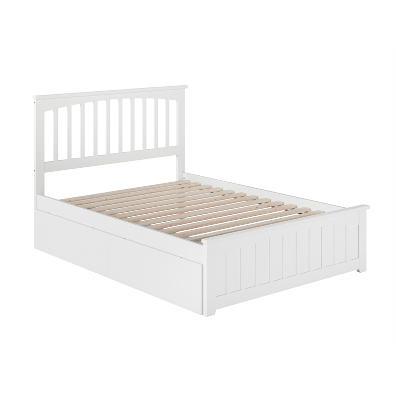 Mission Full Platform Bed with Matching Footboard & Storage Drawers in White
