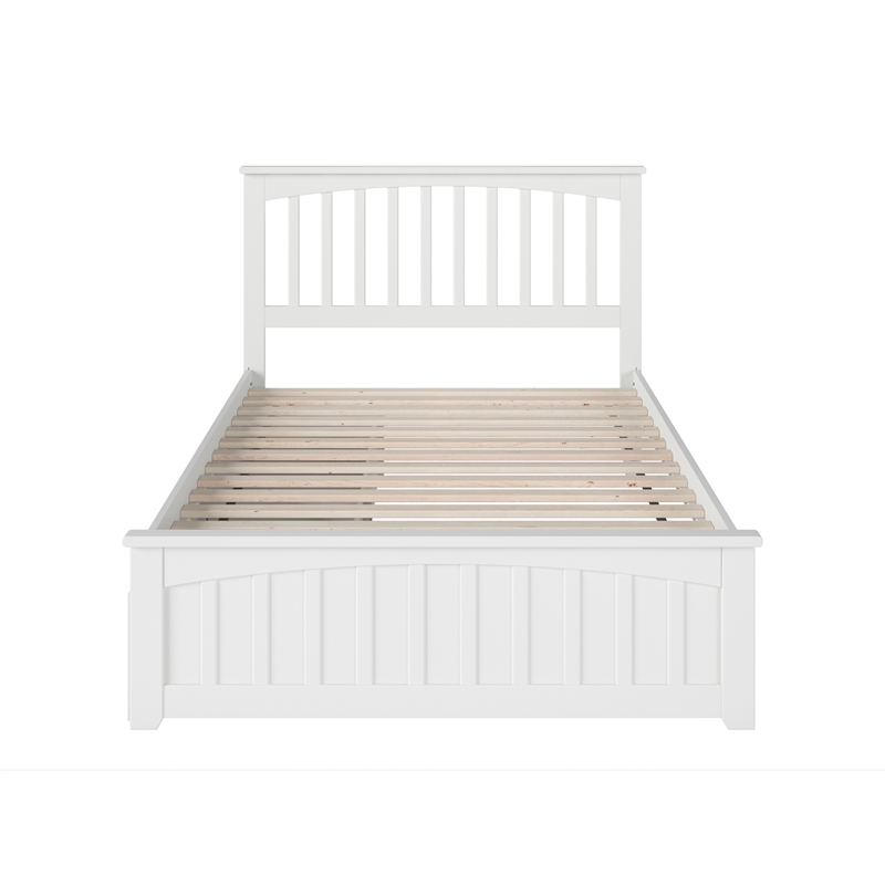 Mission Full Platform Bed with Matching Footboard & Storage Drawers in White